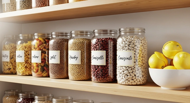 نظمدهی به کابینت حبوبات با استفاده از شیشههای یکسان