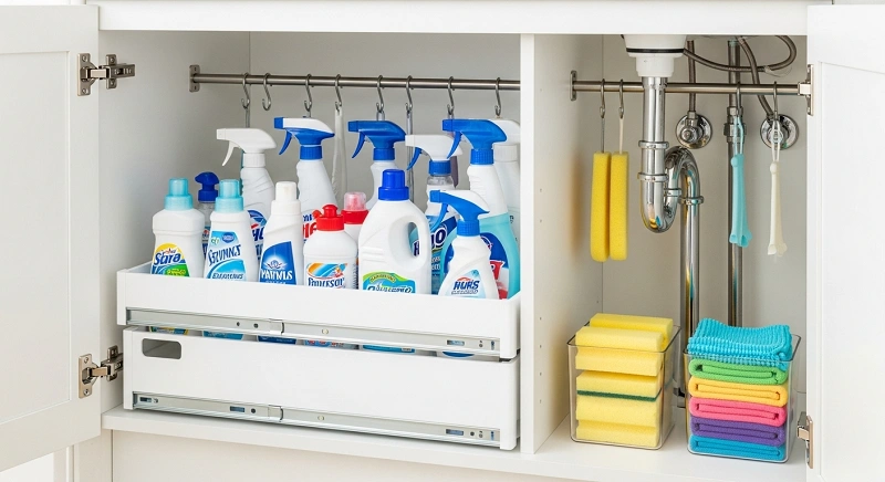 نظمدهی به فضای زیر سینک آشپزخانه با ارگانایزر