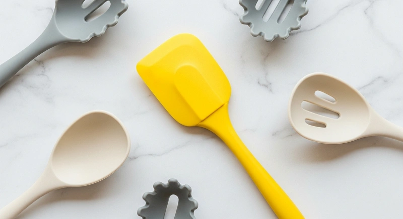  ست کفگیر و ملاقه سیلیکونی مدرن به رنگ زرد و خاکستری