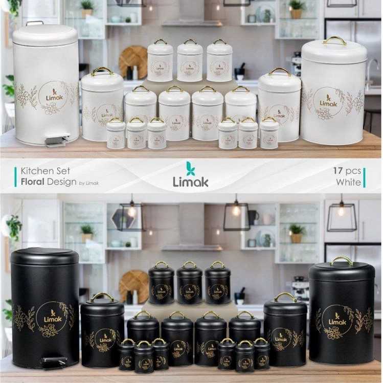 سرویس آشپزخانه ۱۷ پارچه لیماک درب فلز طرح فلورال