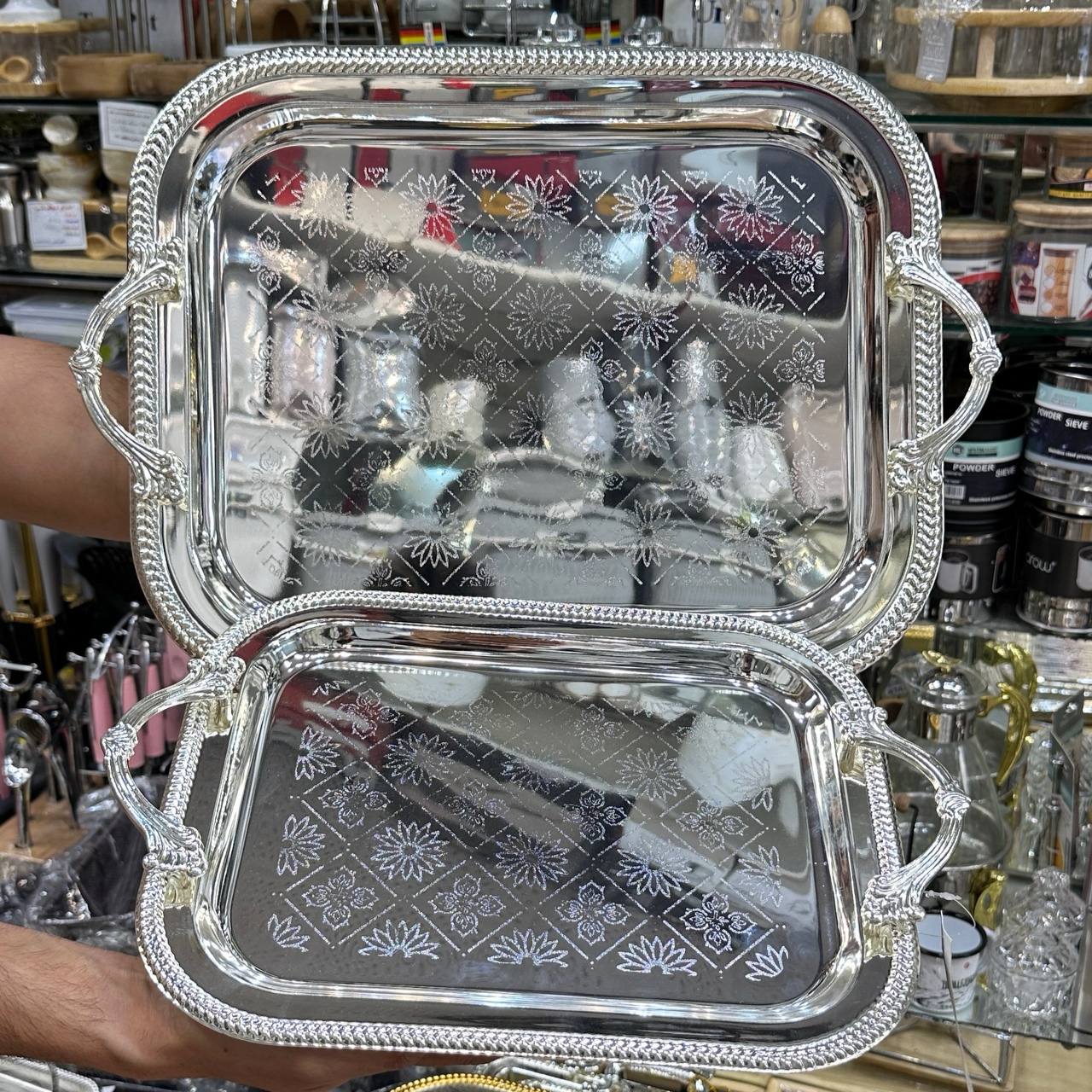 سینی استیل 2 تیکه طرح 3