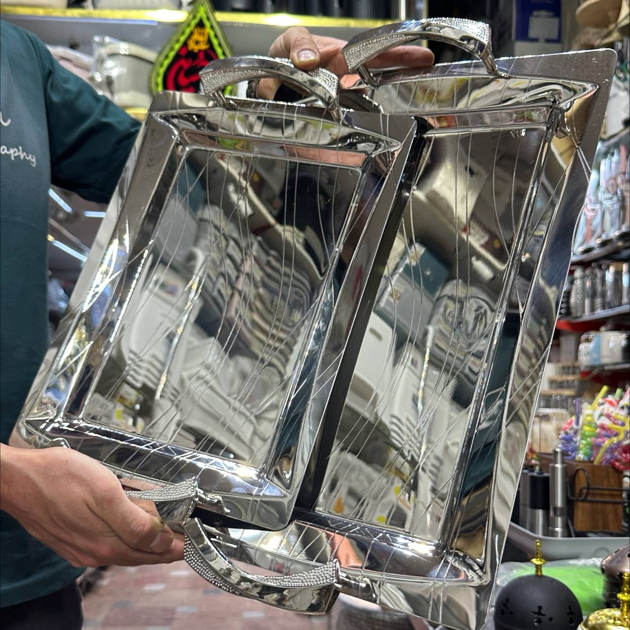 سینی استیل 2 تیکه طرح 8