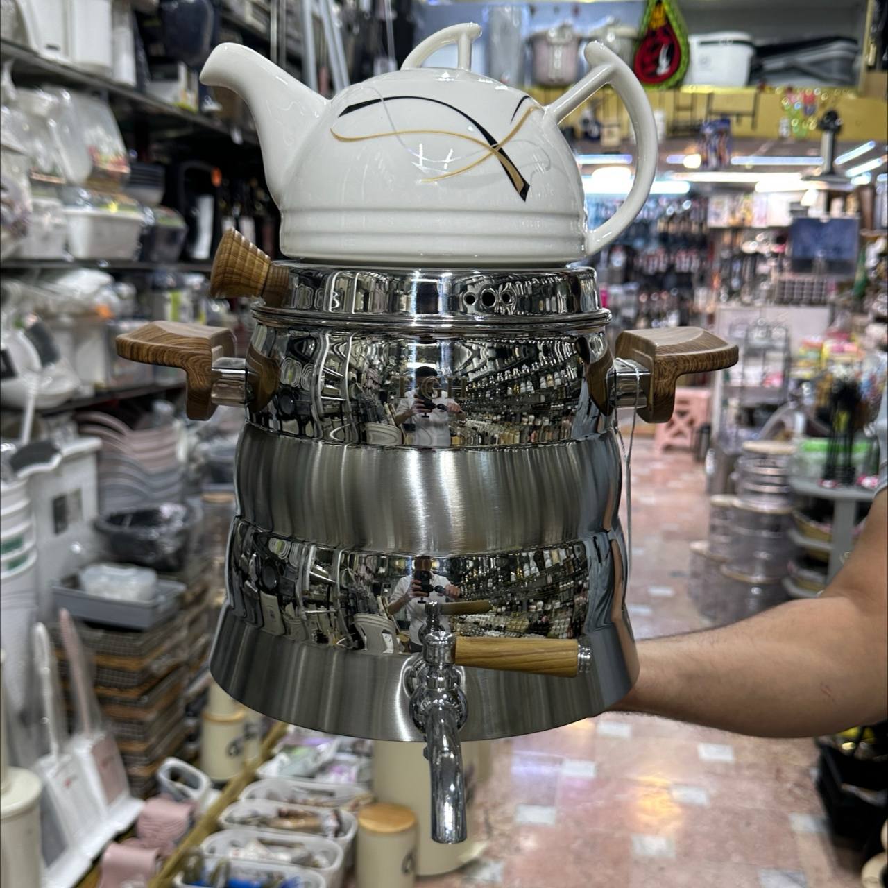 کتری قوری دسته طرح چوب برند قیطاسی