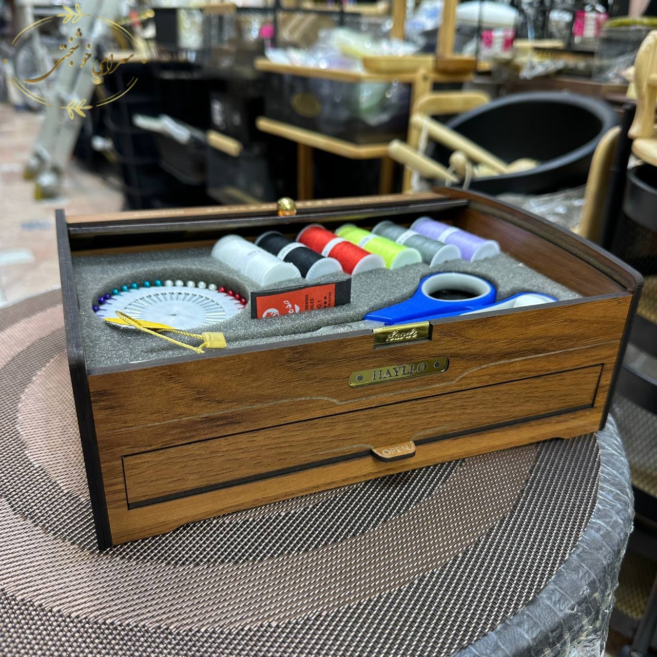جعبه نخ سوزن و خیاطی چوبی هایلو مدل مازراتی کشو دار