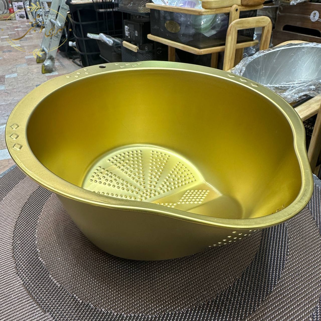 آبکش برنج استیل طلایی و نقره‌ای