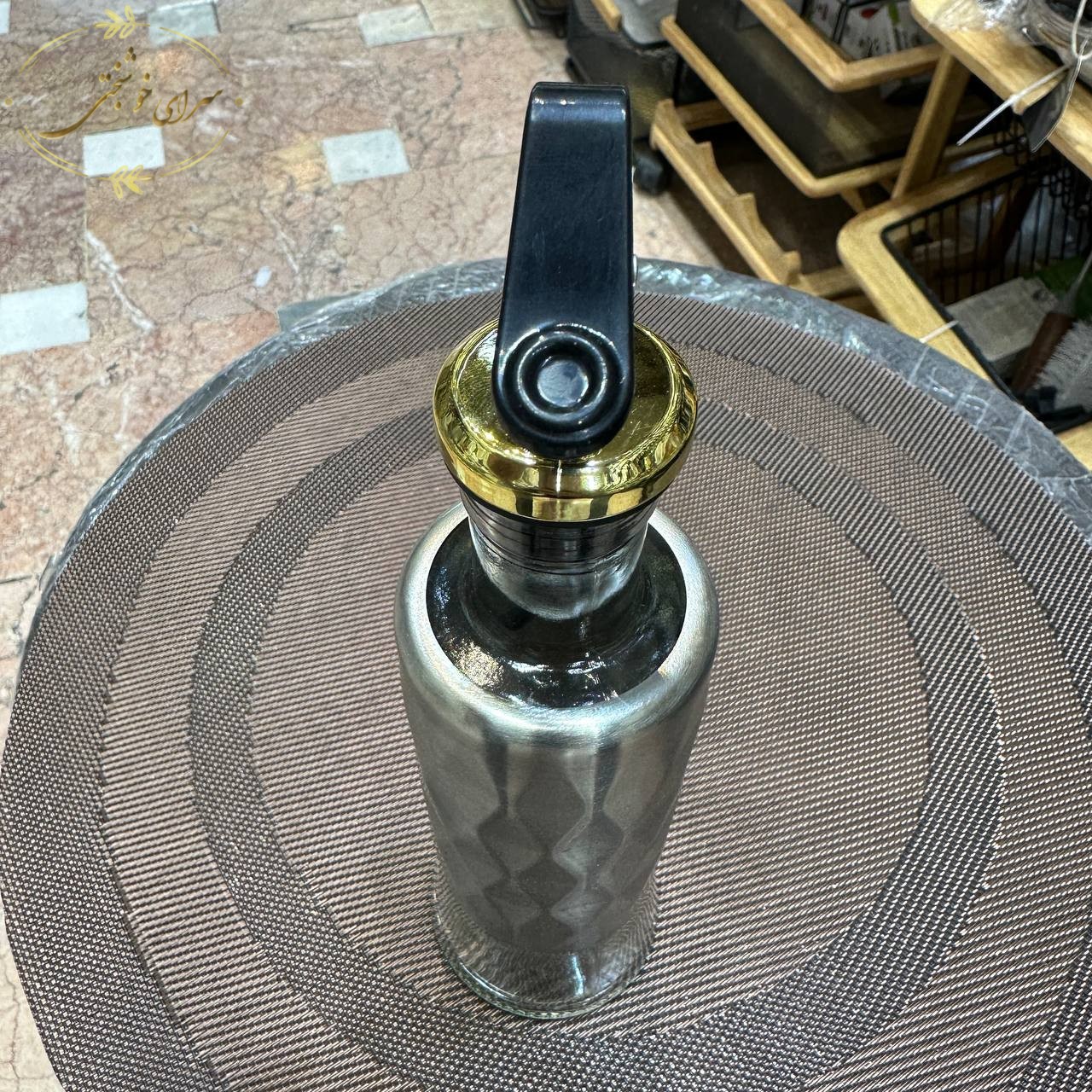 بطری روغن و آبلیمو استیل و شیشه طرح دار