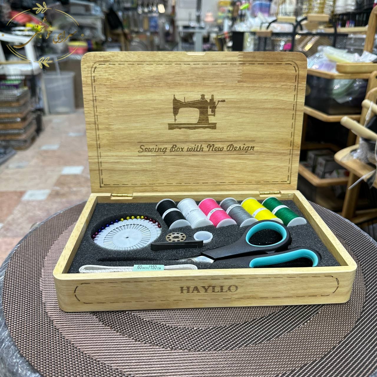 جعبه نخ سوزن و خیاطی چوبی هایلو مدل الماس