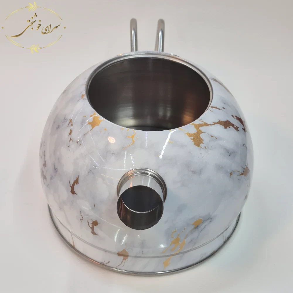 ست کتری و قوری روگازی طرح مرمر سفید طلایی با قوری پیرکس - تصویر 2