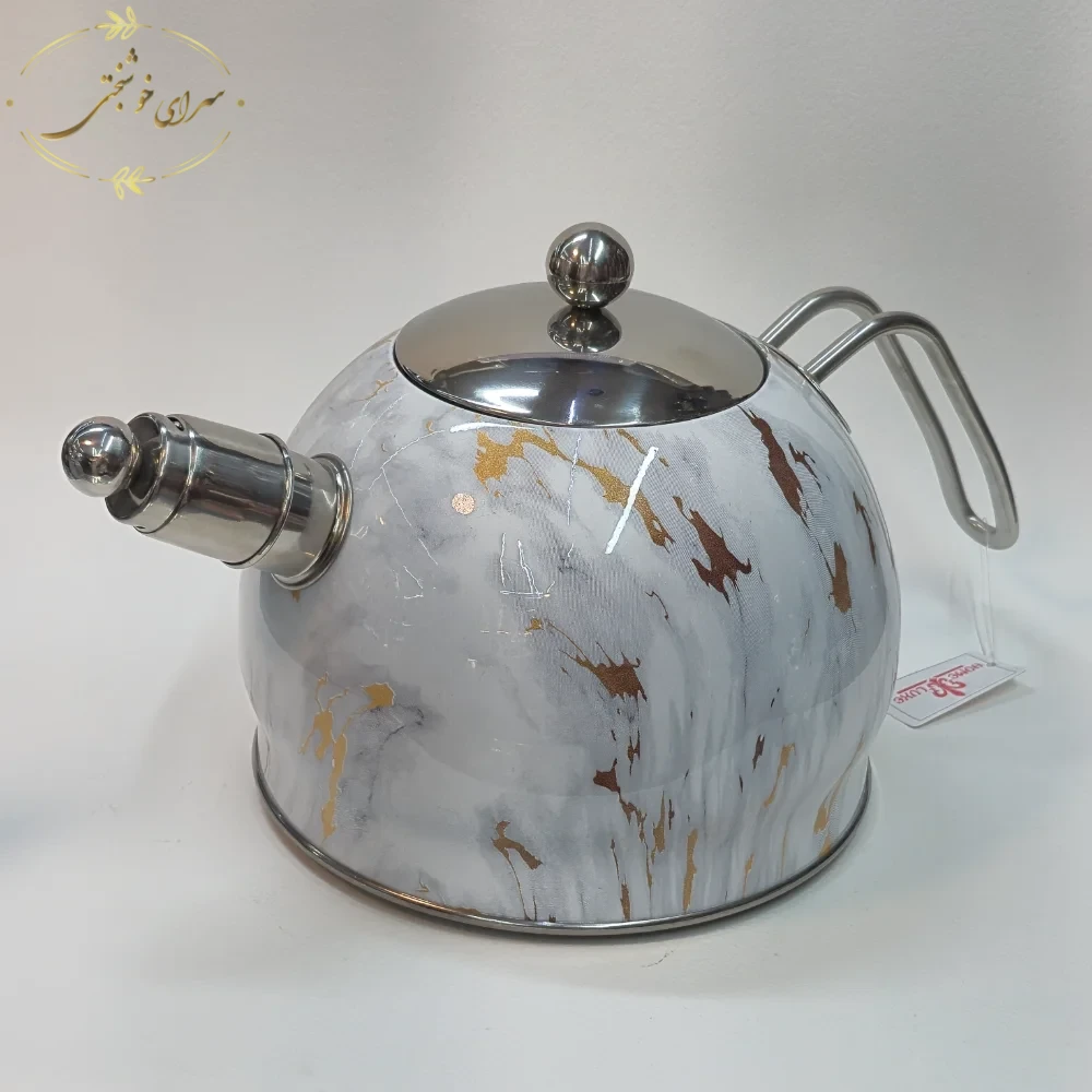 ست کتری و قوری روگازی طرح مرمر سفید طلایی با قوری پیرکس - تصویر 3