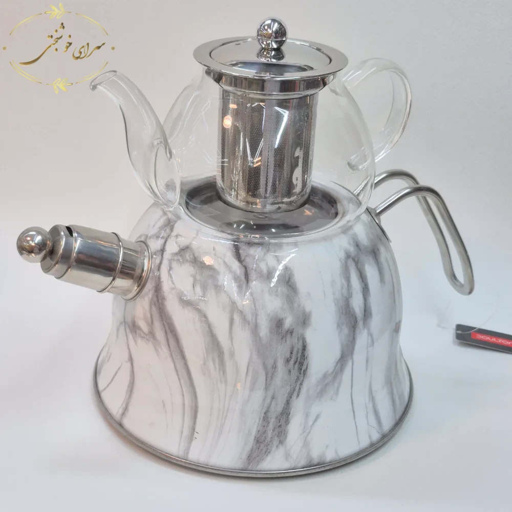 ست کتری و قوری روگازی طرح مرمر سفید طوسی