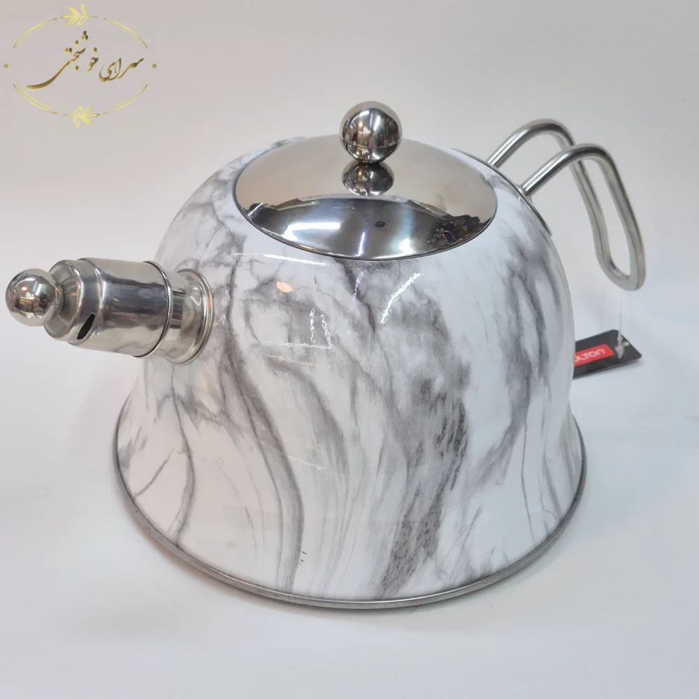 ست کتری و قوری روگازی طرح مرمر سفید طوسی با قوری پیرکس و فیلتر استیل - تصویر 2