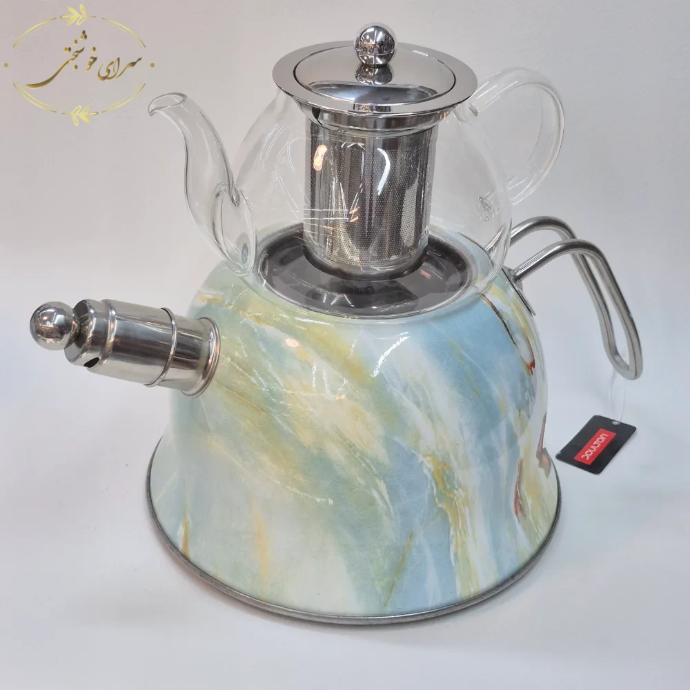 ست کتری و قوری روگازی طرح مرمر آبی طلایی