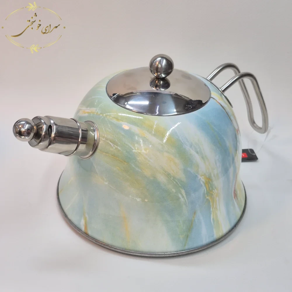 ست کتری و قوری روگازی طرح مرمر آبی طلایی با قوری پیرکس و فیلتر استیل - تصویر 4