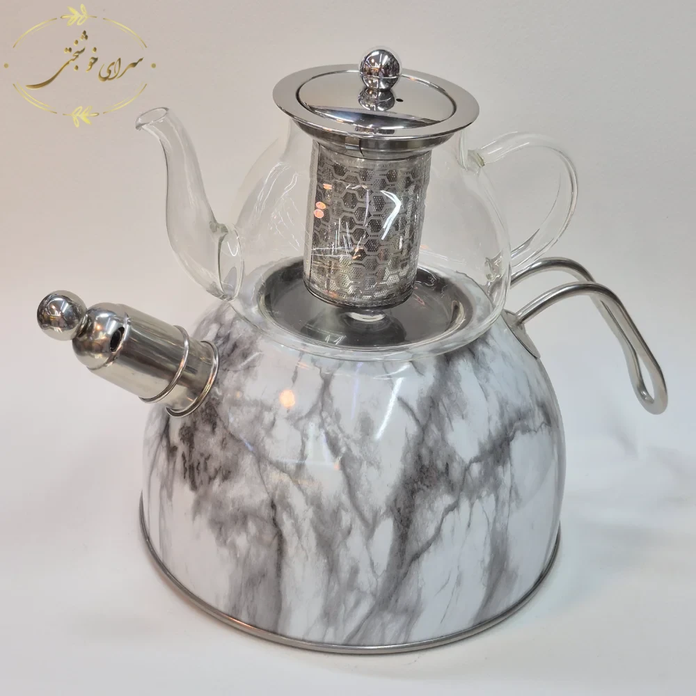 ست کتری و قوری روگازی طرح مرمر سفید طوسی