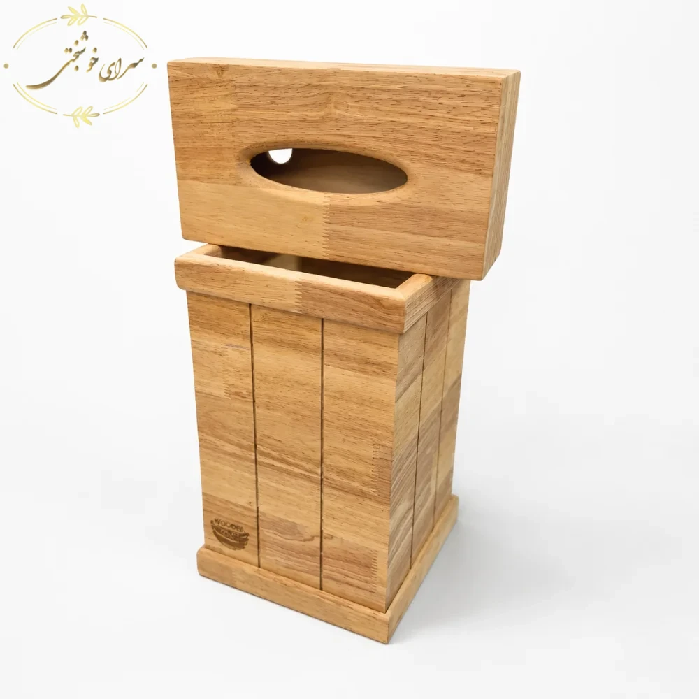 ست چوبی جادستمال کاغذی و سطل آشغال رومیزی نایس وود