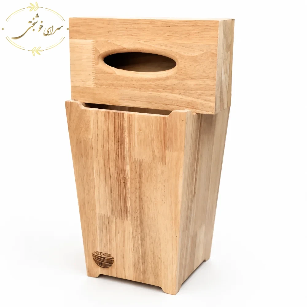 ست جادستمالی و سطل آشغال چوبی شیاردار