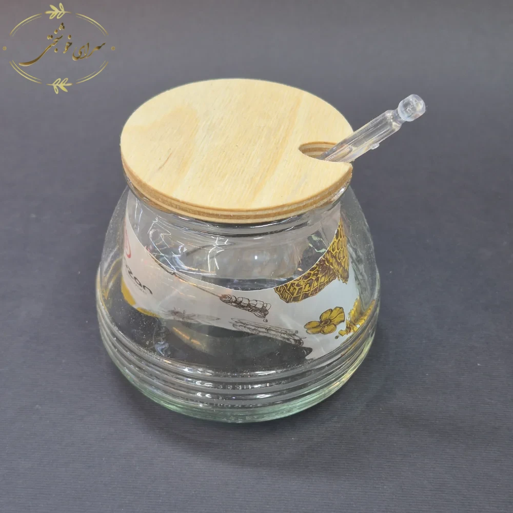 جا عسلی شیشه ای گرد درب چوبی