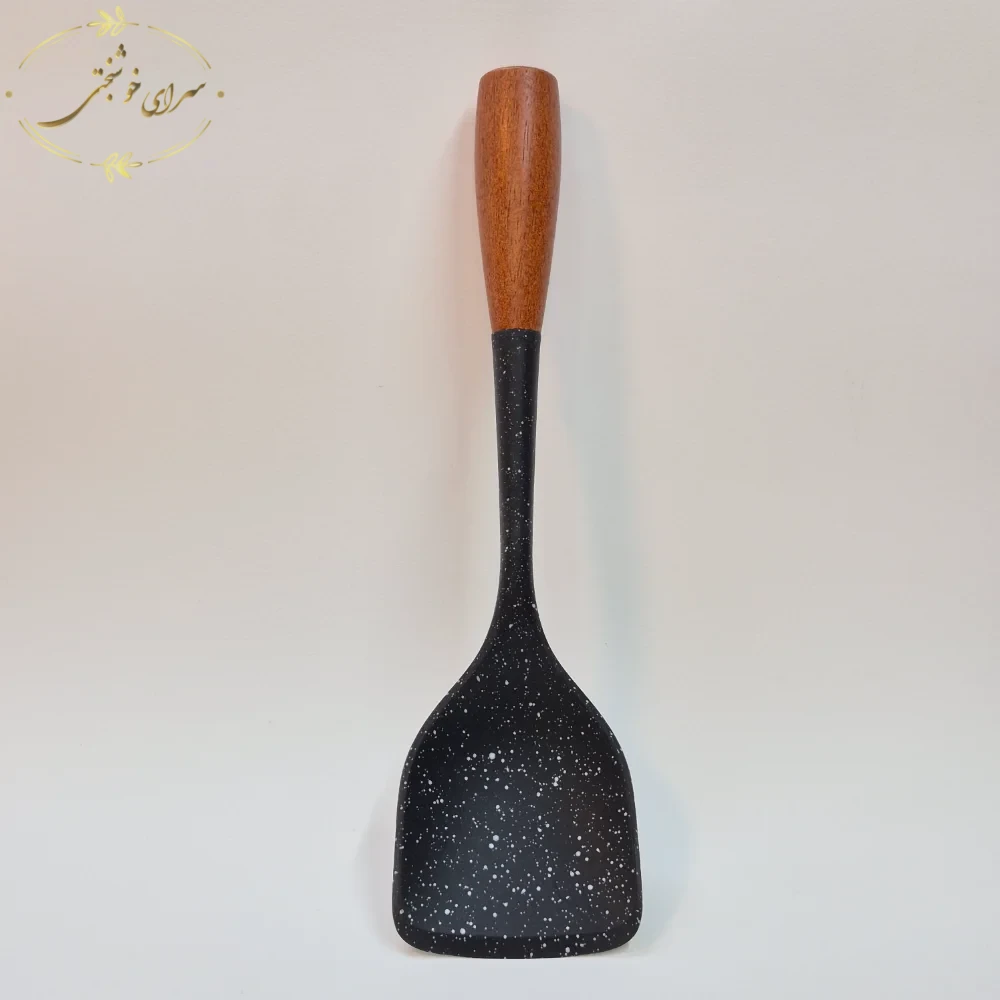 کفگیر سیلیکونی دسته چوبی