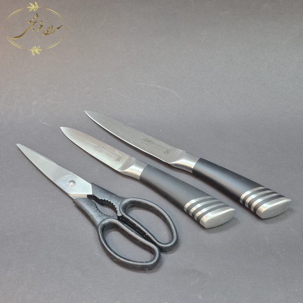 ست چاقو آشپزخانه پایه دار ۸ پارچه مدل ۳ خط استیل (لوکس و مدرن) - تصویر 2