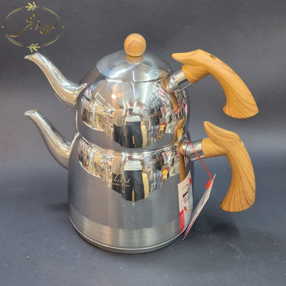کتری و قوری لوله ای نزاز دسته طرح چوب 3.5 لیتری