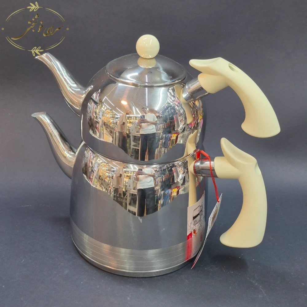 کتری و قوری لوله ای نزاز دسته کرم 3.5 لیتری