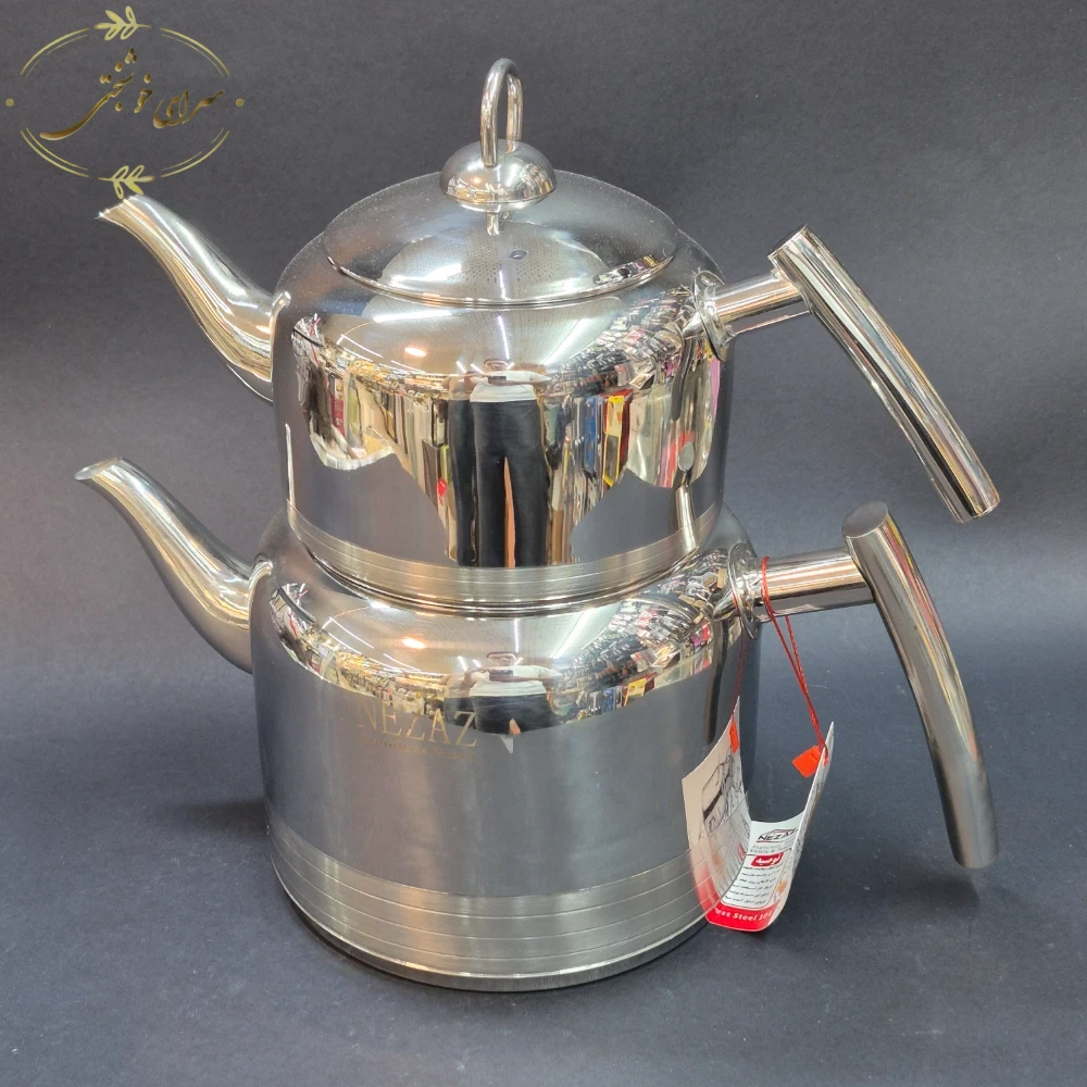 کتری و قوری لوله ای نزاز دسته استیل 3.5 لیتری