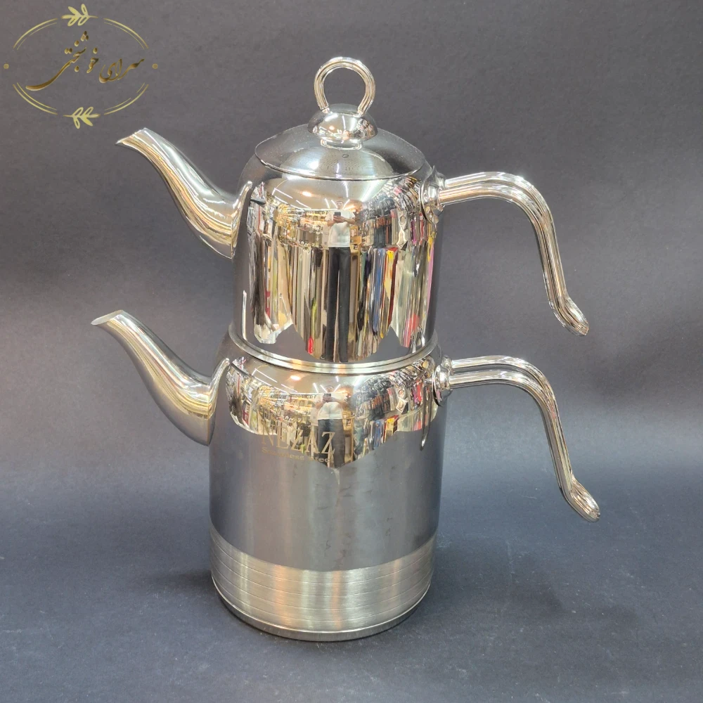 کتری و قوری لوله ای نزاز دسته استیل دوتایی 3.5 لیتری