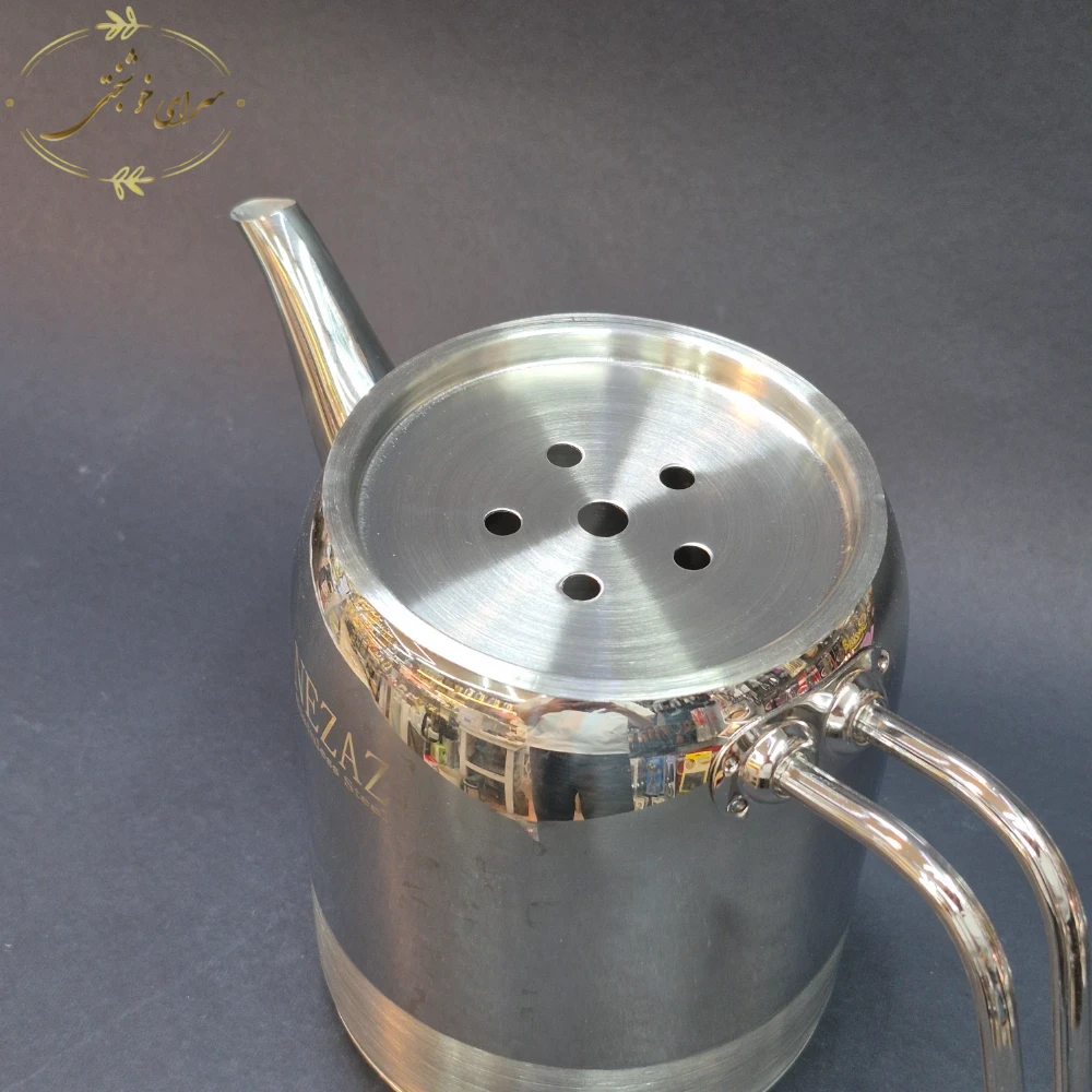 کتری و قوری لوله ای نزاز دسته استیل دوتایی 3.5 لیتری