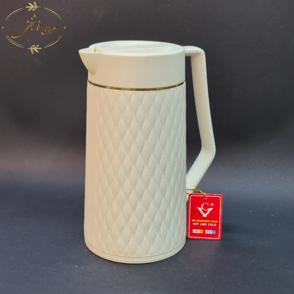 فلاسک چای 1 لیتر یونیک مدل طرح لمسه لوزی (داخل شیشه دوجداره با نوار طلایی)